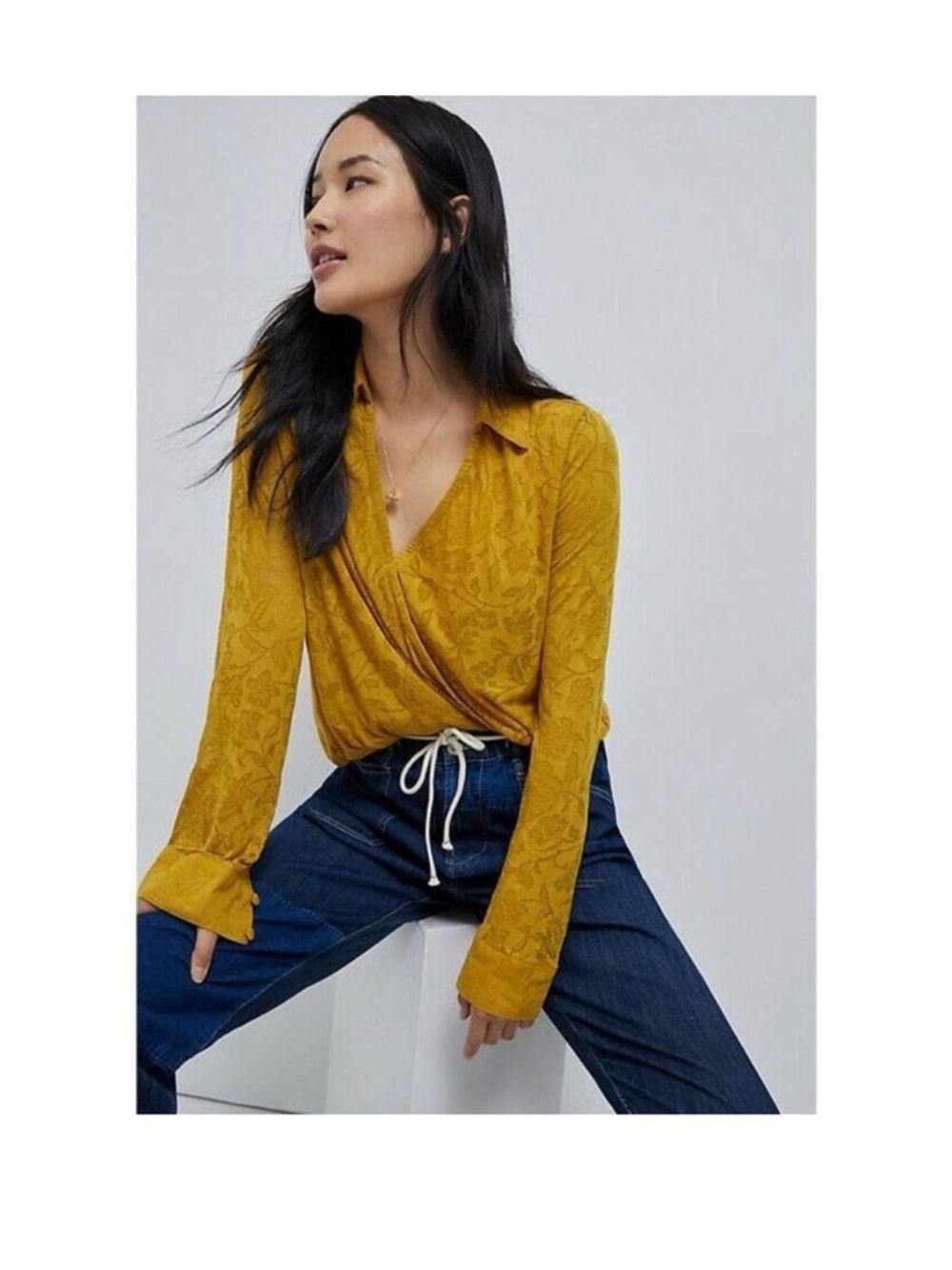 Maeve Mustard Wrap Collared Long-Sleeve Top - Women